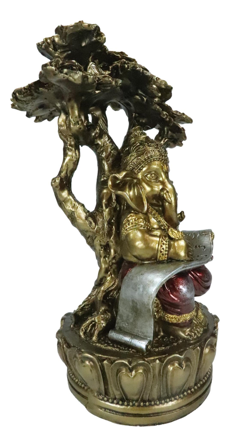 Vastu Hindu God Ganesha Writing Mahabharata Scrolls By Tree Of Life Figurine