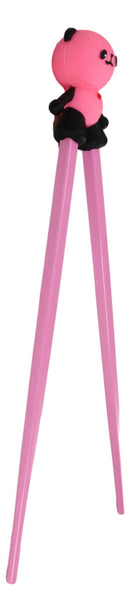Hot Pink Love Giant Panda Reusable Training Chopsticks Set With Silicone Helper