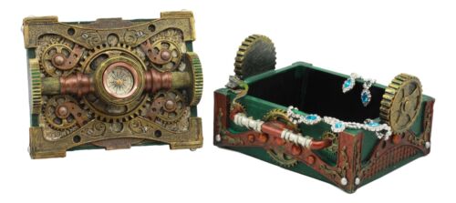 Steampunk Mechanical Gears Design Secret Jewelry Box With Navigational Compass