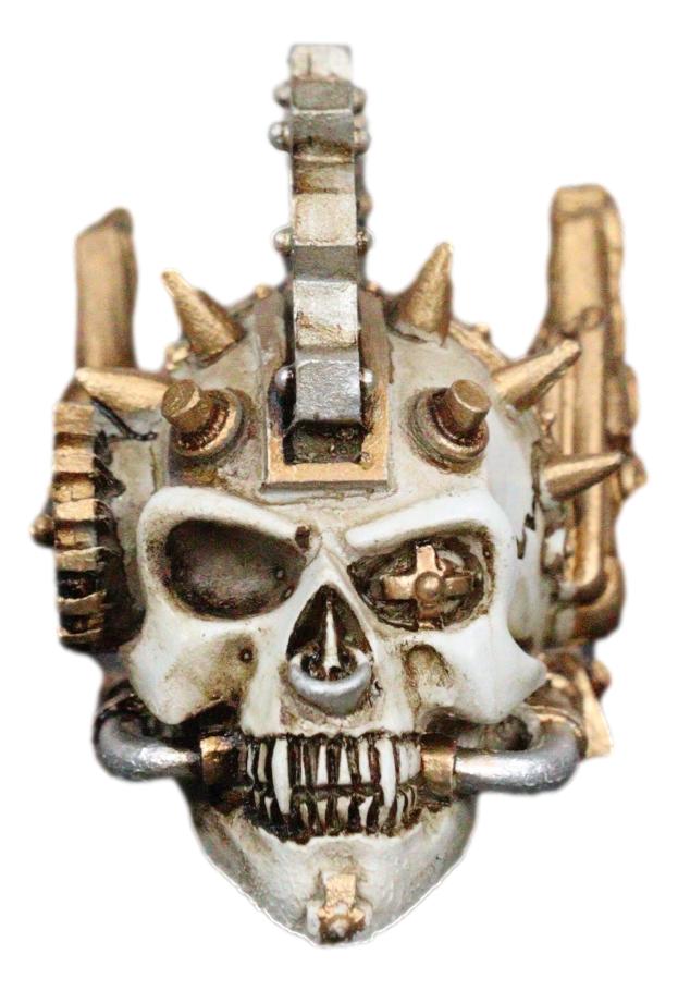 Steampunk Geared Metalhead Spiked Mohawk Cyborg Skull Mini Figurine Sci Fi Decor