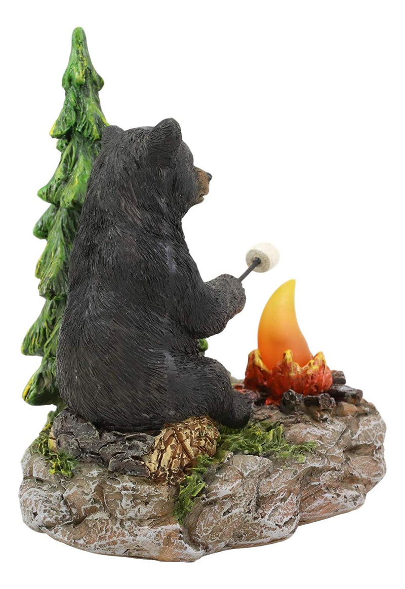 Ebros Rustic Black Bear Roasting Marshmallow By Bonfire LED Night Light Statue