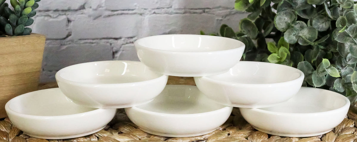 Ebros White Porcelain Contemporary Condiments Soy Sauce Dipping Plate or Dish Set of 6 Great Housewarming Gift Or Party Decor For Sushi Asian Dining Oil Chili Paste Chip Dips Restaurant Supply
