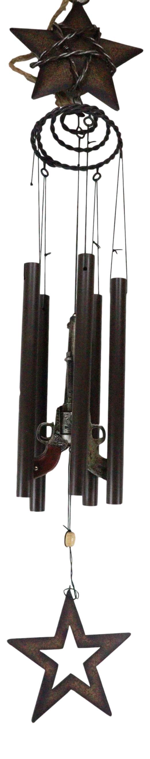Rustic Western Lone Star With Barbed Wire Cords And Pistol Guns Wind Chime Decor