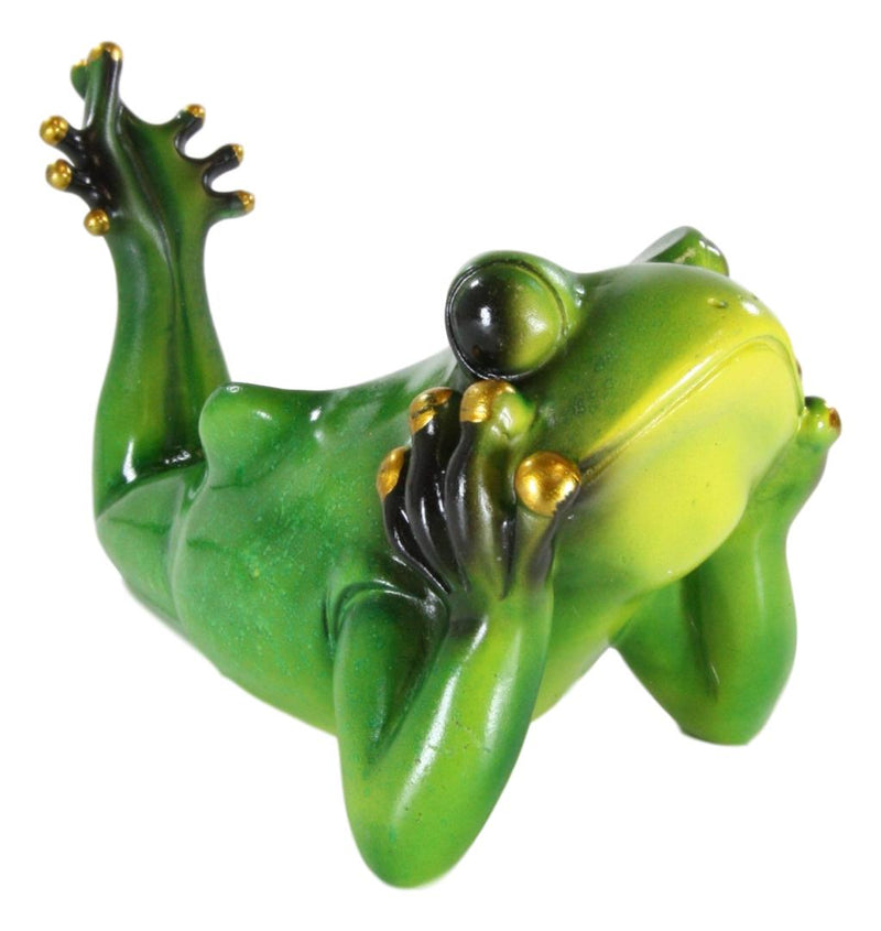 Ebros Sunbathing Rainforest Green Frog Toad On His Belly Wine Holder Caddy Figurine