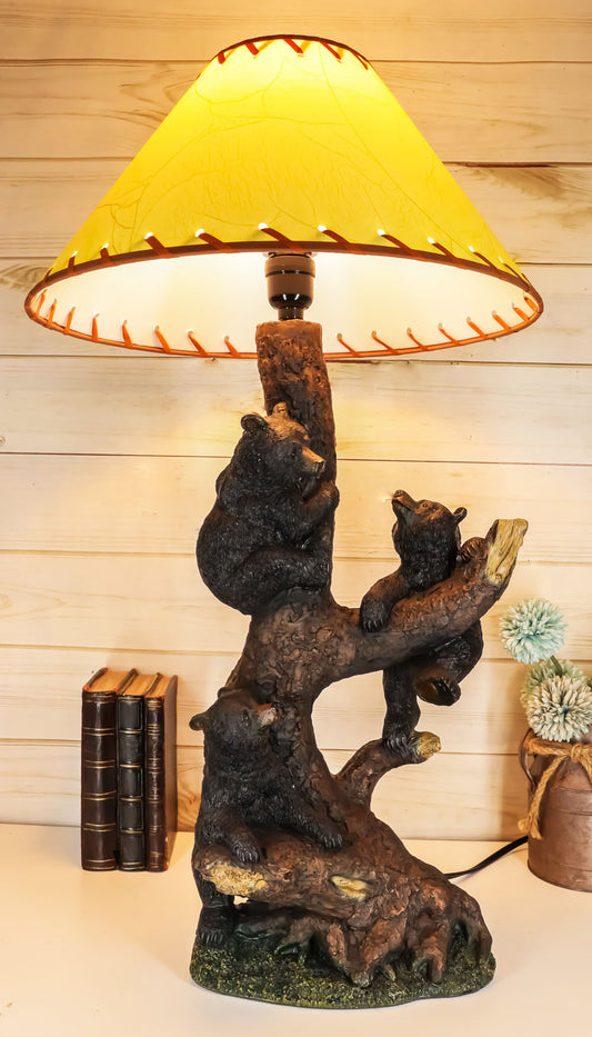 Ebros Whimsical 3 Adventurous Black Bear Cubs Climbing Stunted Tree Table Lamp - Ebros Gift