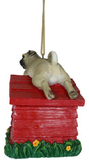 Ebros Whimsical Teacup Pug On Kennel Or Birdhouse Bird Feeder Hanging Figurine