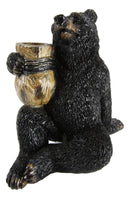 Ebros Woodlands Forest Black Bear Sitting With Wooden Barrel Toothpick Holder Figurine