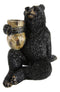 Ebros Woodlands Forest Black Bear Sitting With Wooden Barrel Toothpick Holder Figurine