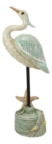 Blue Heron On Beach Getty Post With Starfish And Fishing Net Decorative Statue