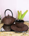 Japanese Bamboo Forest Maroon Red Traditional Heavy Cast Iron Tea Pot and Cups