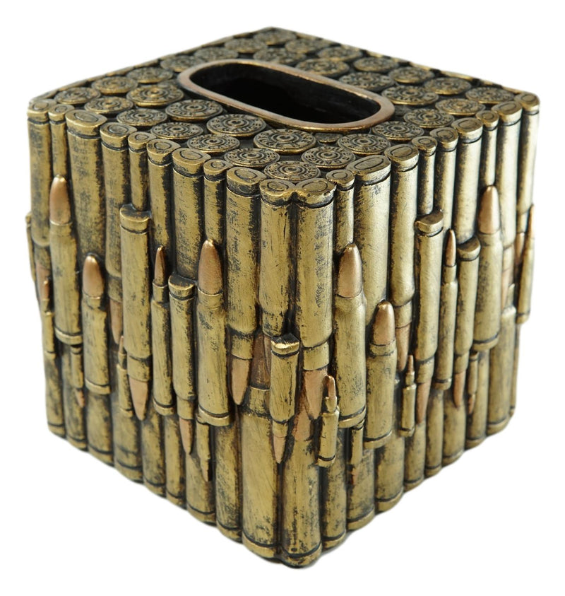 Western Military Rifle Ammo Shells Gold Tone Bullets Tissue Box Holder Case