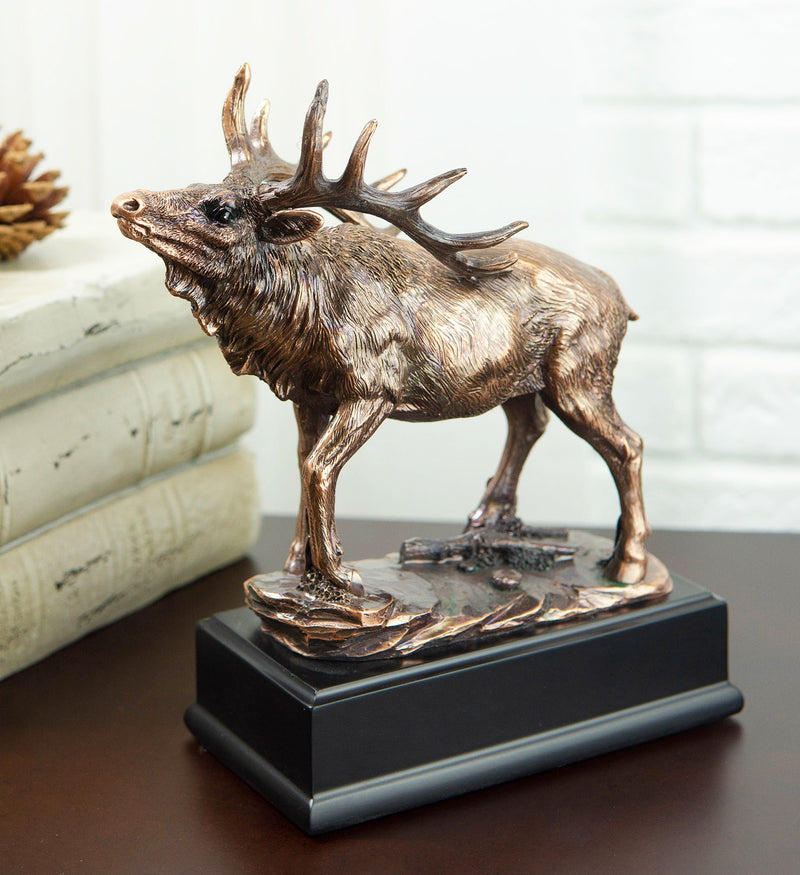 Large Wapiti Bull Elk Deer Rustic Bronze Electroplated Finish Statue With Base