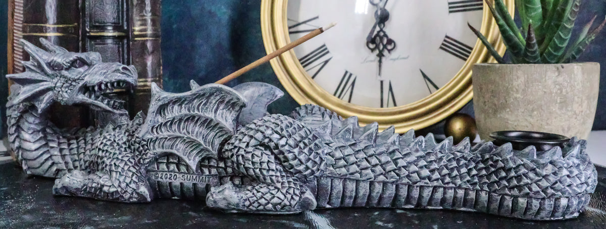 Gothic Mythical Guardian Dragon Gargoyle Incense Stick And Taper Candle Holder