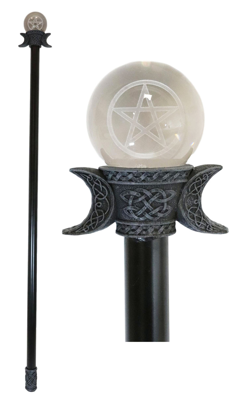 Triple Goddess Sacred Moon Pentagram Star LED Glass Decorative Prop Swagger Cane