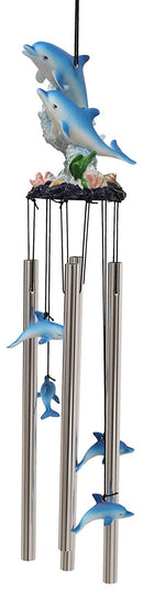 Ebros Nautical Marine Dolphin Family Swimming by Coral Reef Wind Chime 21" Long Resin Crown with Aluminum Rods Home Patio Garden Decor of Dolphins Under The Sea Life Decorative Noisemakers