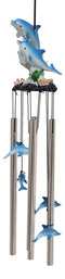 Ebros Nautical Marine Dolphin Family Swimming by Coral Reef Wind Chime 21" Long Resin Crown with Aluminum Rods Home Patio Garden Decor of Dolphins Under The Sea Life Decorative Noisemakers