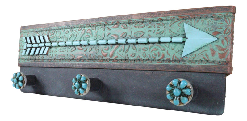 Rustic Southwestern Floral Lace Turquoise Arrow 3-Peg Hooks Wall Decor Plaque