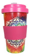 Sacred Rainbow Tie Dye Mandala Flower Reusable Travel Mug Cup W/ Lid And Sleeve