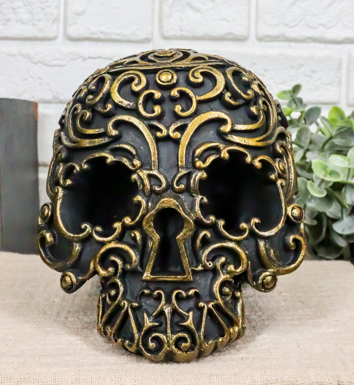 Ebros Royal Persian Black and Gold Keyhole Skull Statue 6" Long Skeleton Decor - Ebros Gift