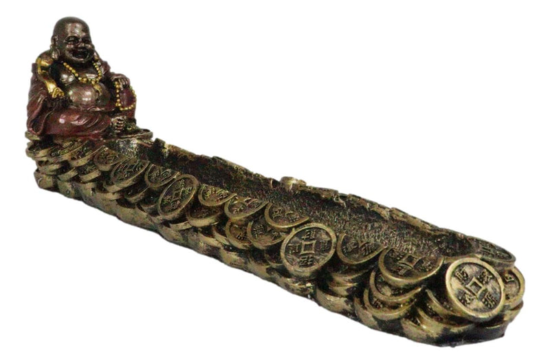 Hotei Lucky Fortune Buddha Maitreya Holding Prayer Beads Incense Holder Figurine