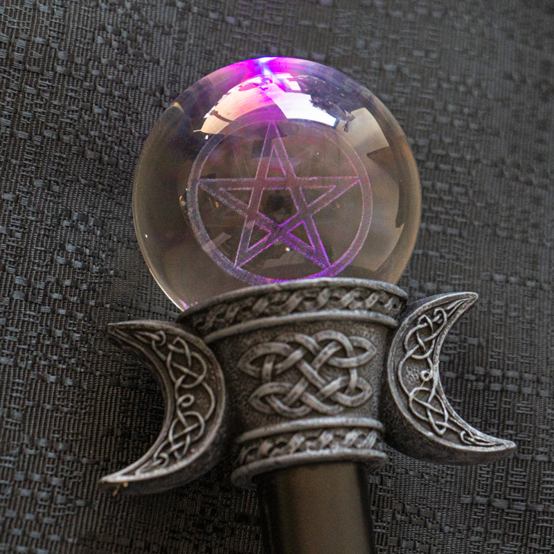 Triple Goddess Sacred Moon Pentagram Star LED Glass Decorative Prop Swagger Cane