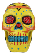 Colorful Fancy Yellow Day of The Dead Sugar Skull Amore Floral Roses Figurine