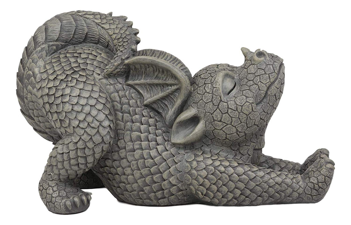 Ebros Garden Dragon Morning Greeting Stretch Statue 11.75" Long Cute Baby Dragonling Wyrmling Faux Stone Resin Finish Figurine Fantasy Dragons Home Decor