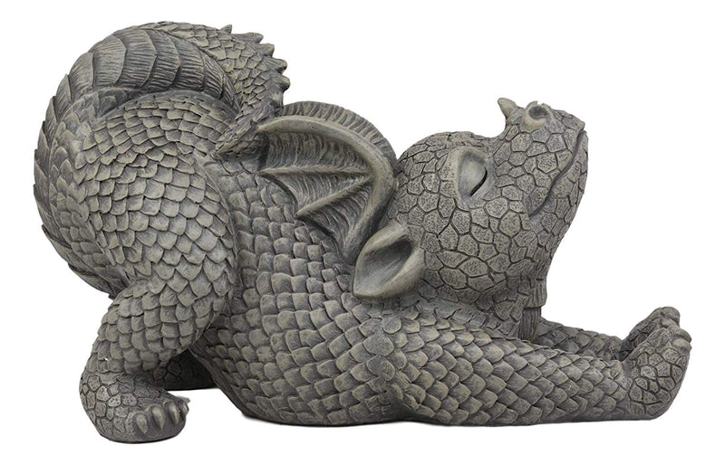 Ebros Garden Dragon Morning Greeting Stretch Statue 11.75" Long Cute Baby Dragonling Wyrmling Faux Stone Resin Finish Figurine Fantasy Dragons Home Decor