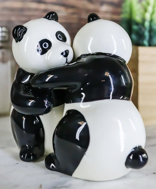 Ceramic Hugging And Dancing Giant Panda Bears Salt And Pepper Shakers Set Decor - Ebros Gift