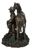 Rustic Western Desert Tranquility Cowboy Sitting By Fence And Horse Figurine