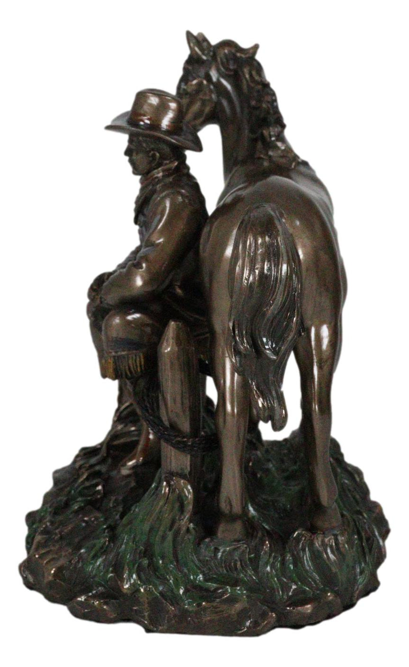 Rustic Western Desert Tranquility Cowboy Sitting By Fence And Horse Figurine