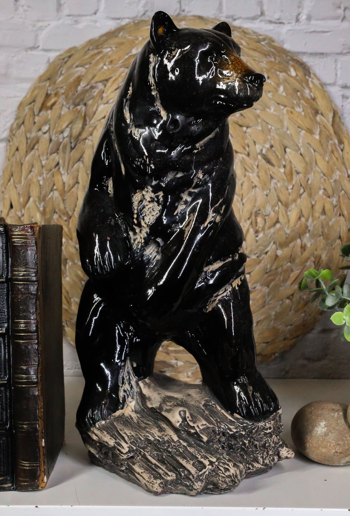 Rustic Western Woodlands Forest Black Bear Standing On Rock Figurine Decor