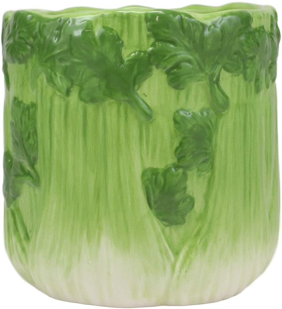 Ebros 4" Tall Ceramic Hearty Vegetable Celery Bunch Dish Bowl Holder Container - Ebros Gift