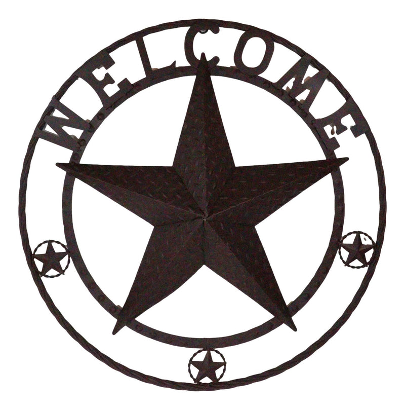 24"D Rustic Western Lone Star Welcome Metal Circle Wall Plaque Gate Sign