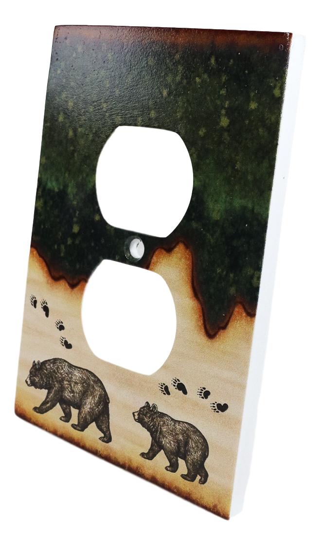 Pack of 2 Rustic Forest Bear Mother And Cub Double Receptacle Wall Outlet Plate