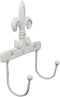 Ebros Gift 5.75" Tall Cast Iron Rustic Vintage Distressed White Fleur De Lis Emblem with 2 Peg Hooks Decorative Wall Hook Southwestern Hangers Accent for Keys Leashes Coats Hats (4)