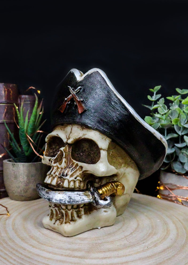 Pirate Captain Hook Marauder Skull With Golden Earring Statue Skeleton Decor