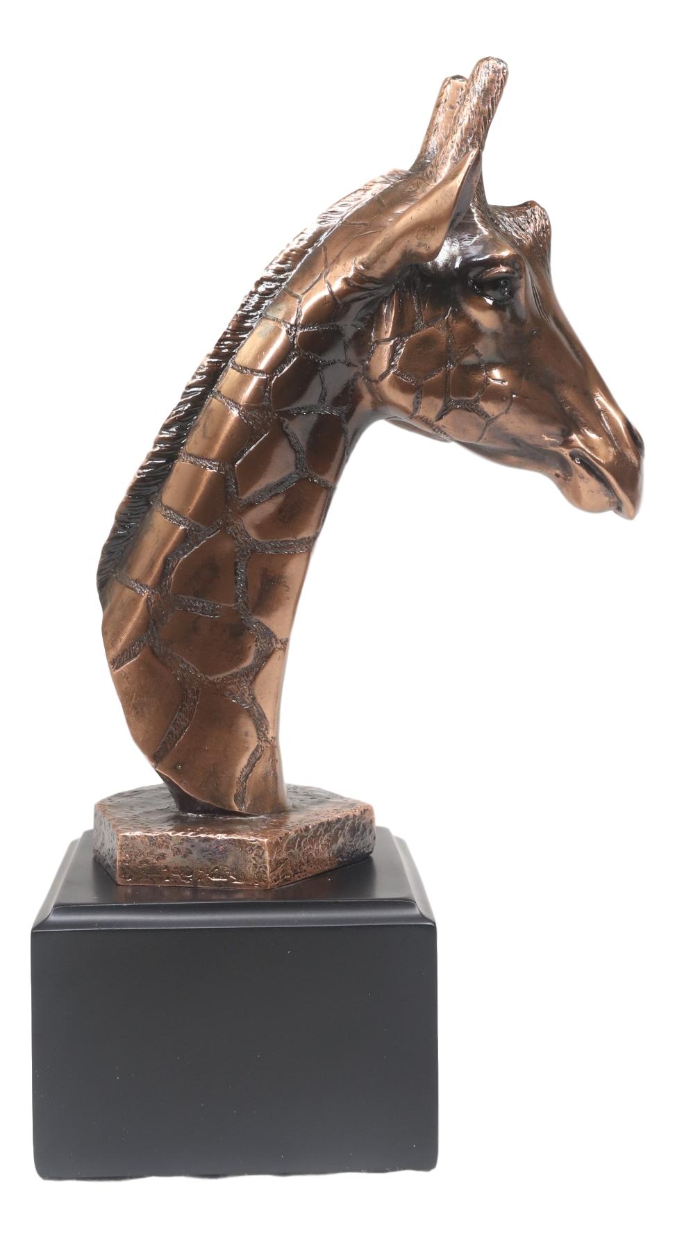 Wild Safari Giraffe Head Bust Electroplated Bronze Finish Statue With Base - Ebros Gift