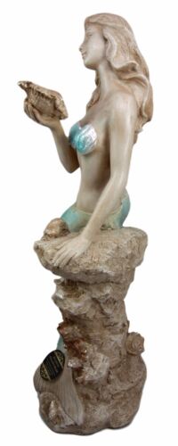 Ebros Gift Large Aquamarine Pretty Goddess Mermaid Listening To Ocean Sconce Figurine 17"H