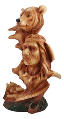 Native American Indian Warrior Chief With Black Bear Faux Wood Resin Figurine