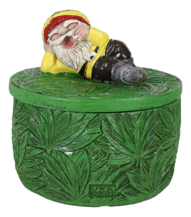Gypsy Life Rasta Gnome Smoking On Bed Of Green Leaves Trinket Jewelry Stash Box