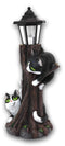 Black Kitten Cats by Garden Tree Outpost Statue With Solar LED Lantern Light