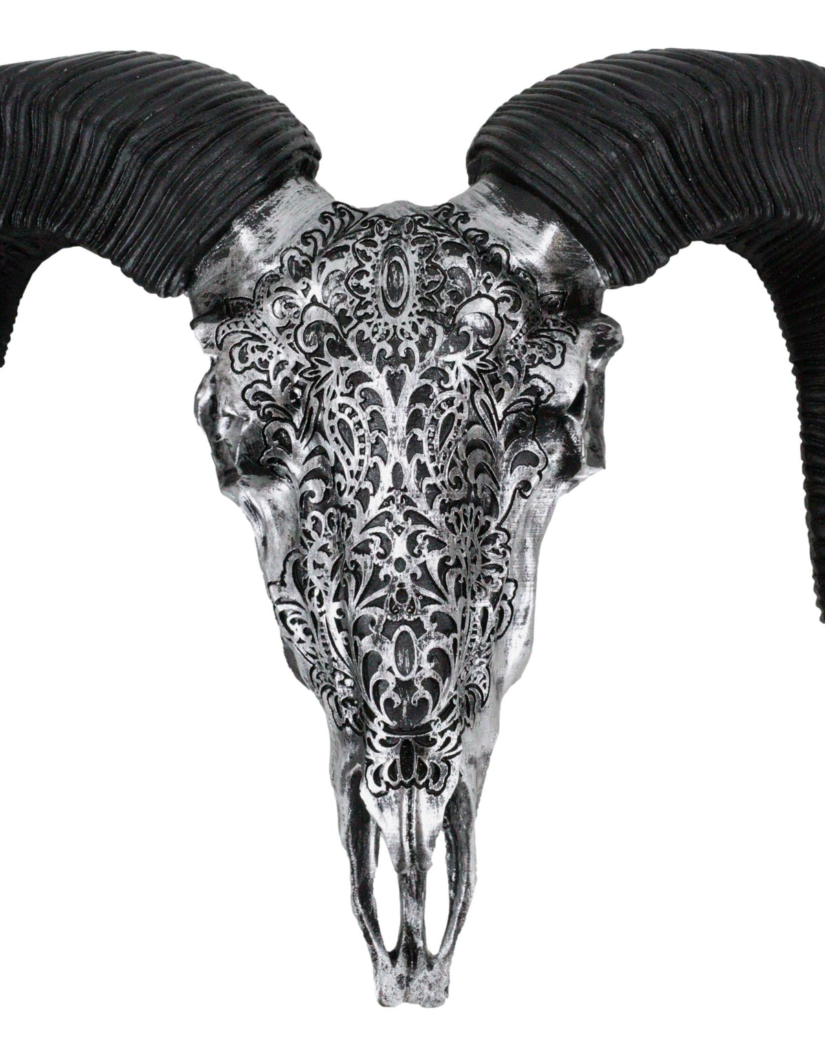 Silver Tribal Floral Vines Tooled Filigree Corsican Ram Cow Skull Wall Decor