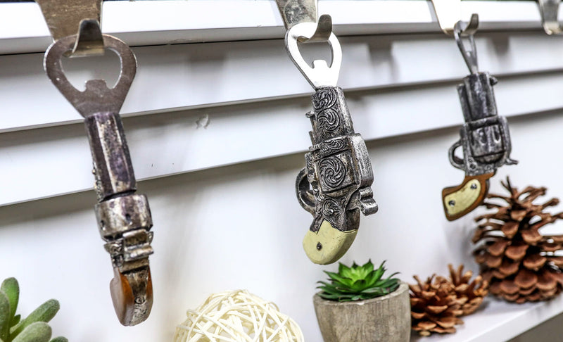 Pack Of 3 Western Cowboy Six Shooter Revolver Gun Pistols Beer Bottle Openers