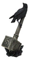 Odin Raven Perching On Thor Hammer Mjolnir With Viking Runes Skaldenmet Figurine