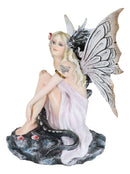 Fantasy White Tribal Celtic Tattoo Princess Fairy With Black Dragon Figurine