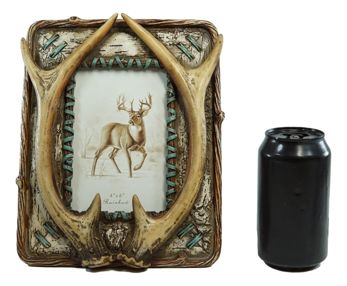Rustic Western Buckhorn Stag Deer Antlers Easel Back 4X6 Picture Frame Sculpture