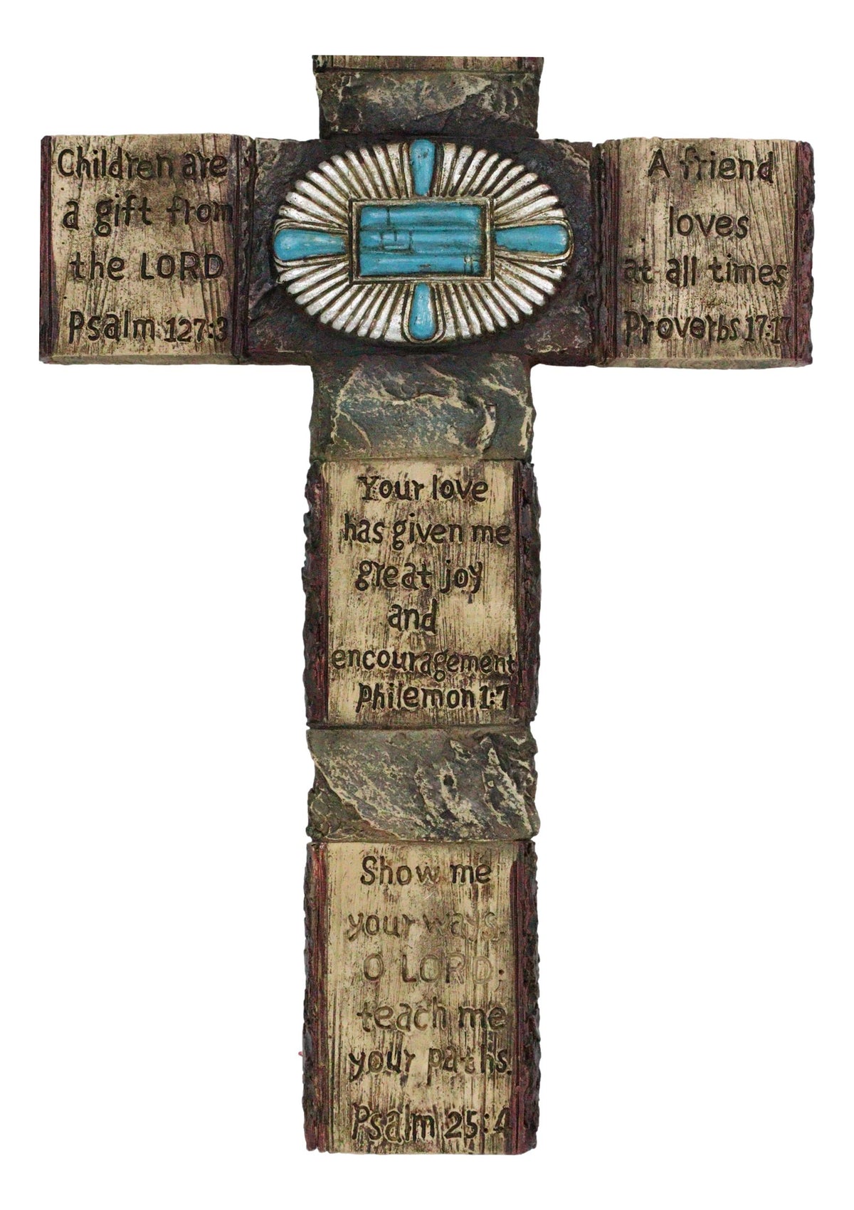Rustic Western Christian Bible Verses Scriptures Turquoise Stones Wall Cross