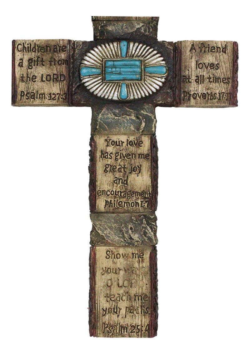 Rustic Western Christian Bible Verses Scriptures Turquoise Stones Wall Cross