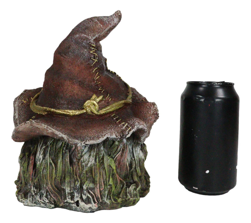 Halloween Creepy Scarecrow Straw Man Skull With Faux Leather Stitch Hat Figurine